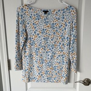 Ann Taylor Factory Floral Long Sleeve Tee - Blue and Yellow